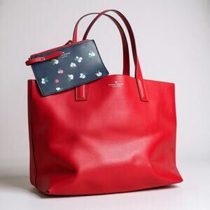 Kate Spade New York Mya Arch Place Red‎ & Navy Floral Reversible Leather Tote